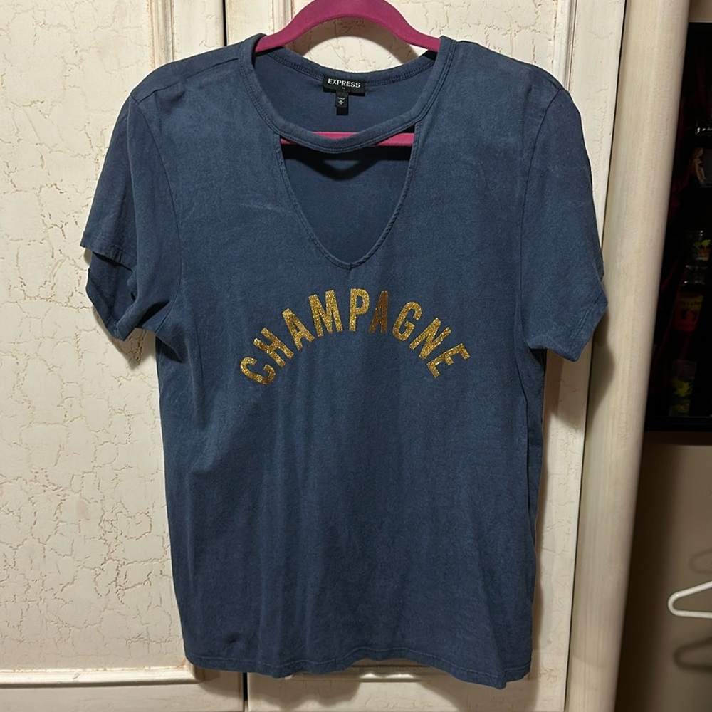 Blue express cotton graphic tee “champagne”